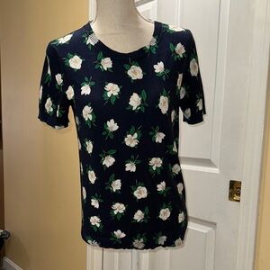 Draper James Navy Floral Short Sleeve Top